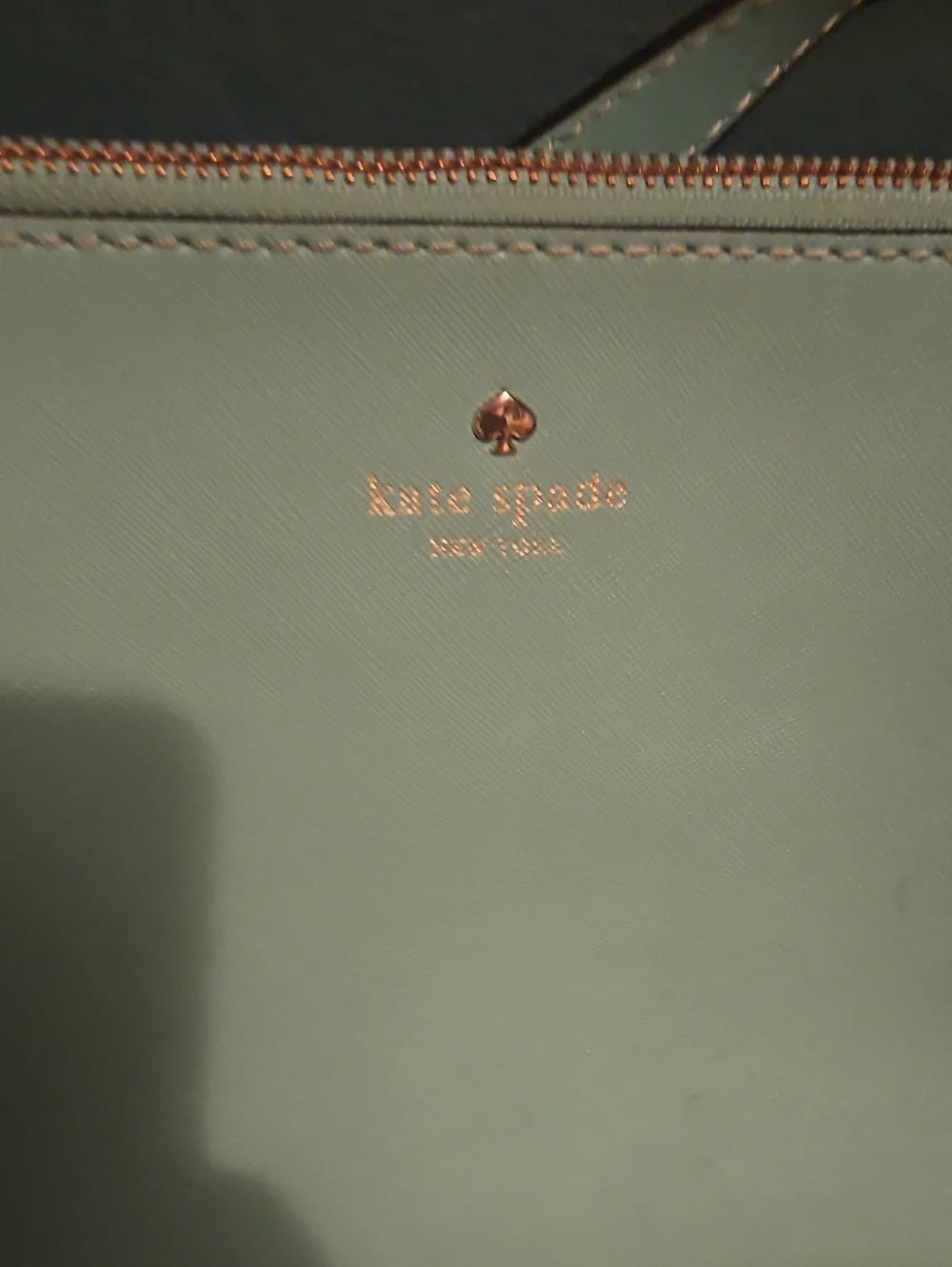kate spade mint green leather tote with gold logo